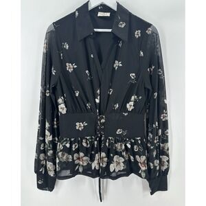 Ember Black Corset Top Long Sheer Sleeve Sexy Whimsigoth Witchy‎ Sz XL Q1024